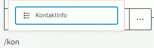 Teksten "/kon" gir et popup-vindu der du kan velge blokken Kontaktinfo