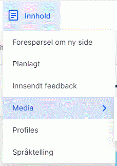 Meny for Innhold der menypunktet Media er uthevet