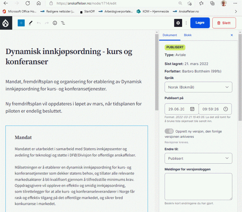 Skjermbilde av redigeringsvinduet