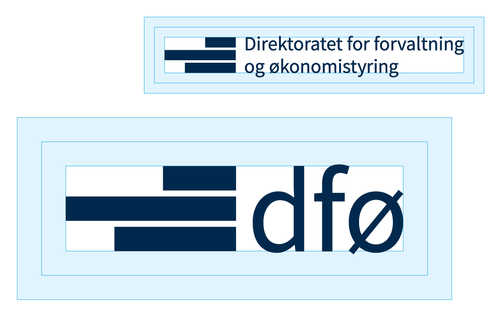 To logoer med rammer som viser minimumsavstand rundt logoen
